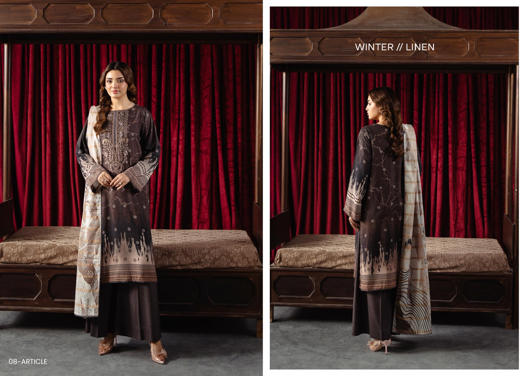 SAHA 3-PIECES LUXURY LINEN STITCHED - 022
