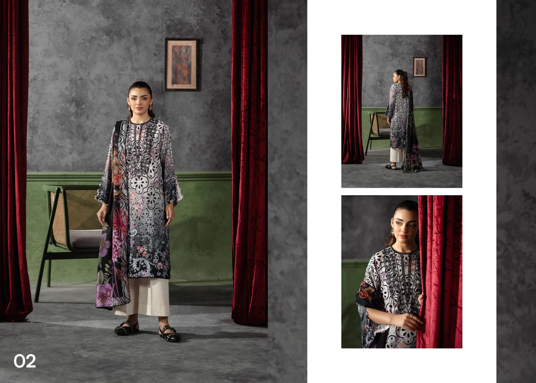 ROMA 3-PIECE LUXURY KHADDAR STITCHED - 008