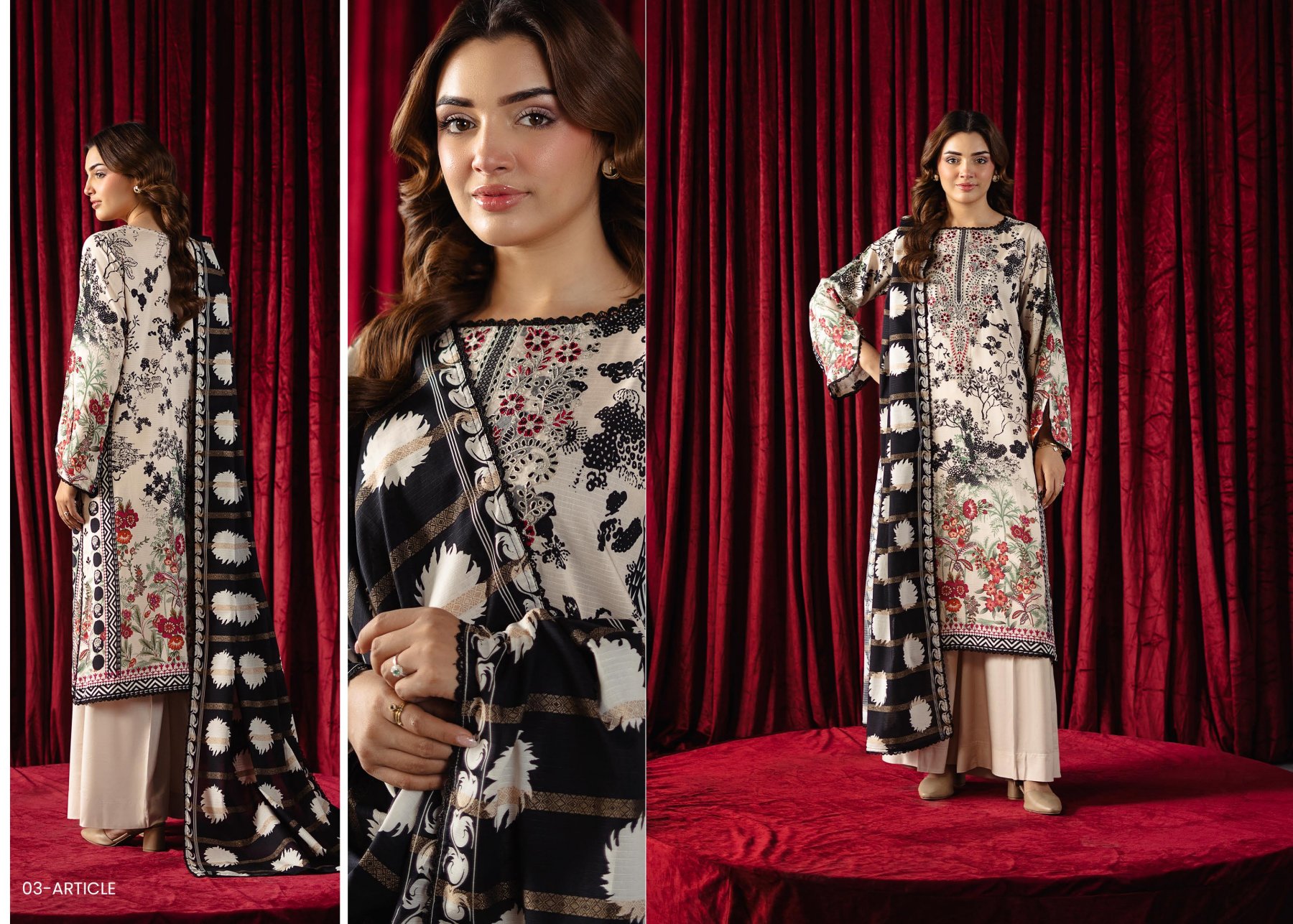 SAHA 3-PIECES LUXURY LINEN STITCHED - 016