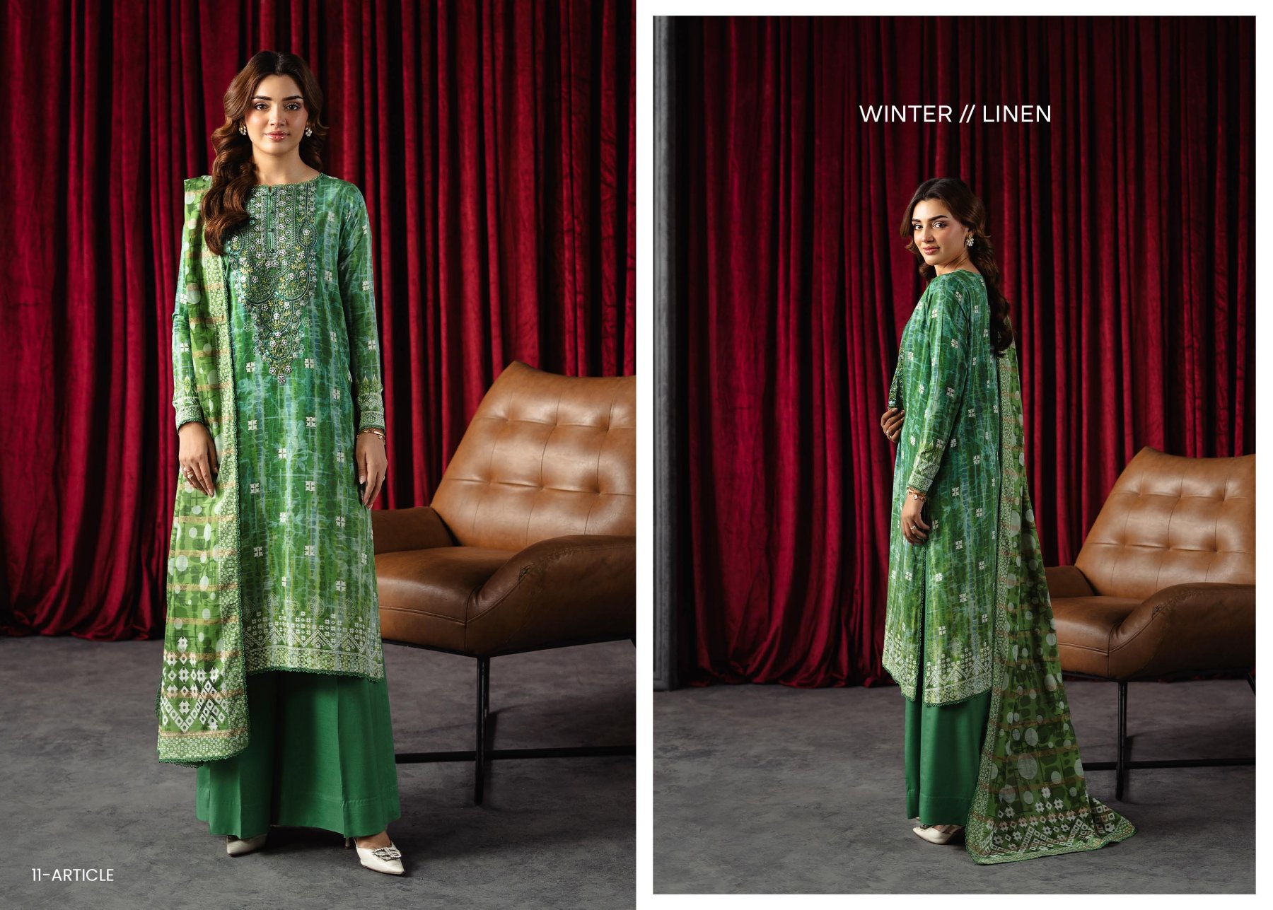 SAHA 3-PIECES LUXURY LINEN STITCHED - 019