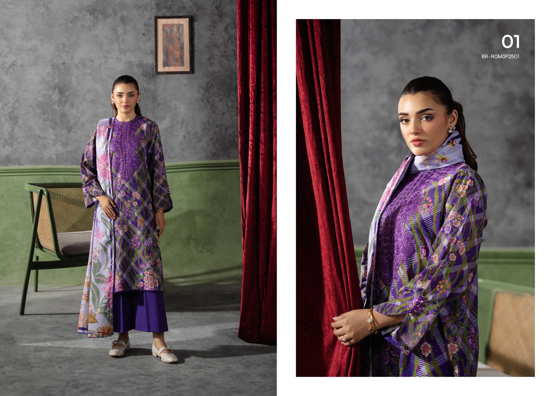 ROMA 3-PIECE LUXURY KHADDAR STITCHED - 010